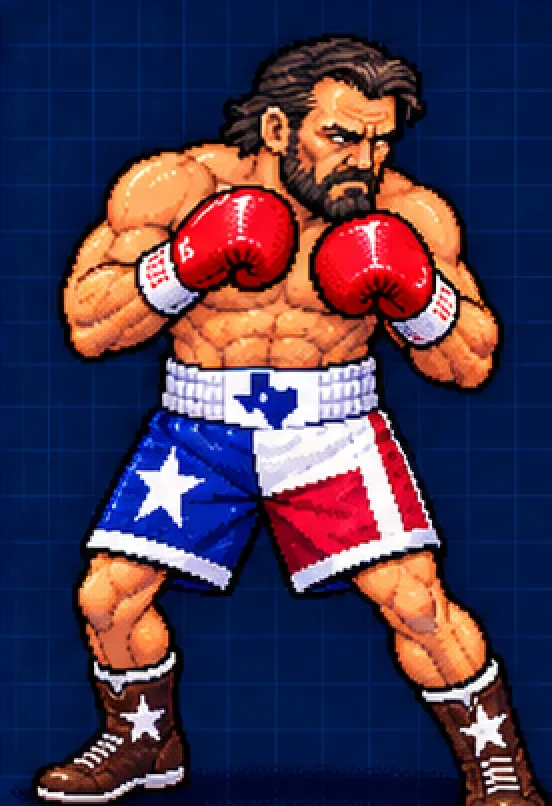 Texas Ted, Middleweight contender, in his fighting stance.