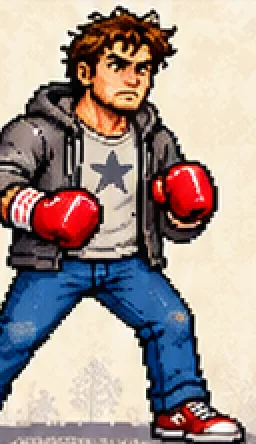 Joe Public in a star-backed hoodie with his gloves up.