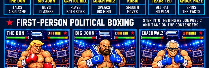 First-person political boxing gameplay from Joe Public's point of view against The Don, Big John and Coach Walz.